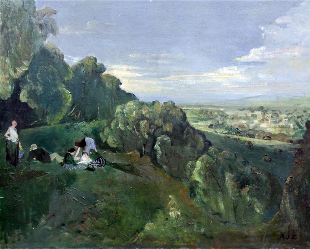 Rodney Joseph Burn (1899-1984) Picnickers in a landscape 61 x 76cm.., unframed